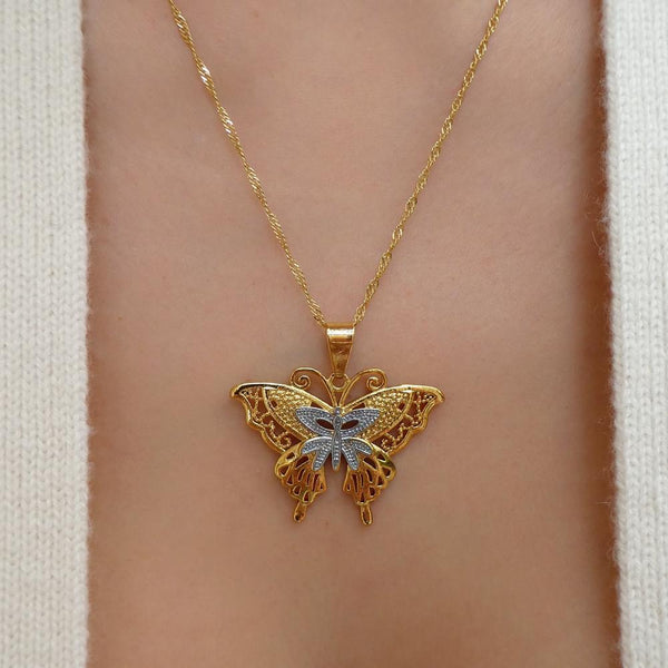 18K GOLD BUTTERFLY LACE NECKLACE