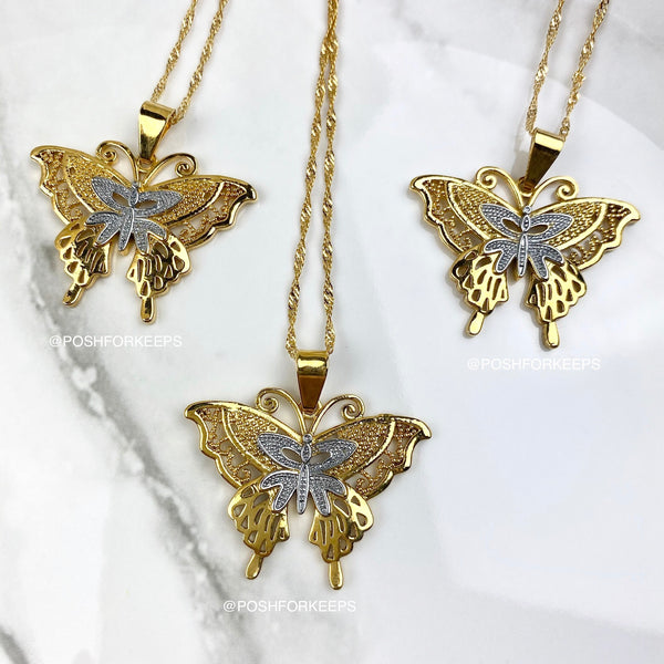 18K GOLD BUTTERFLY LACE NECKLACE