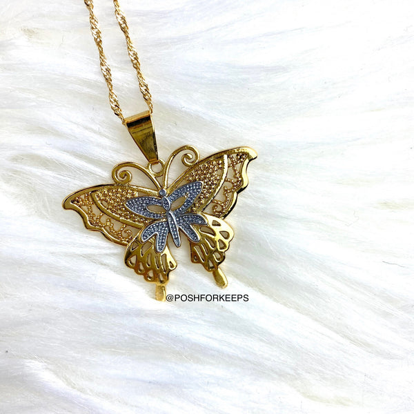 18K GOLD BUTTERFLY LACE NECKLACE