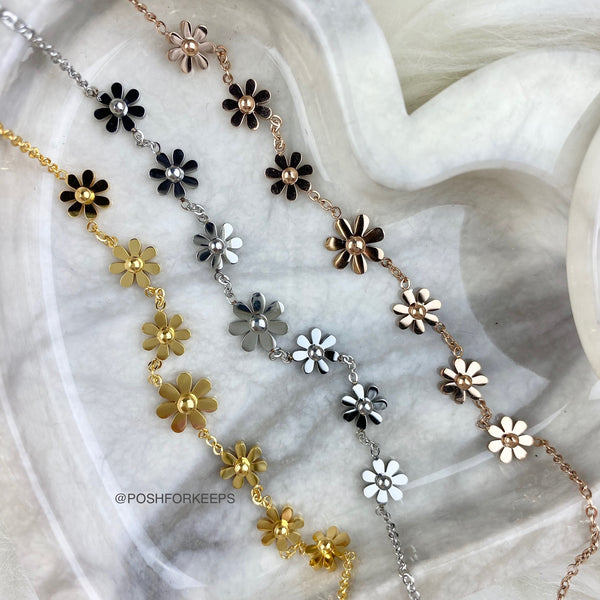 SILVER DAISY FLOWER ANKLET