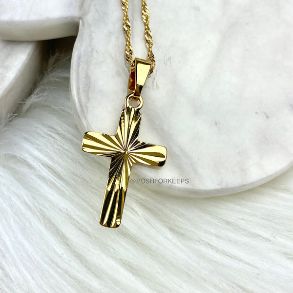 18K GOLD CROSS CHARM NECKLACE