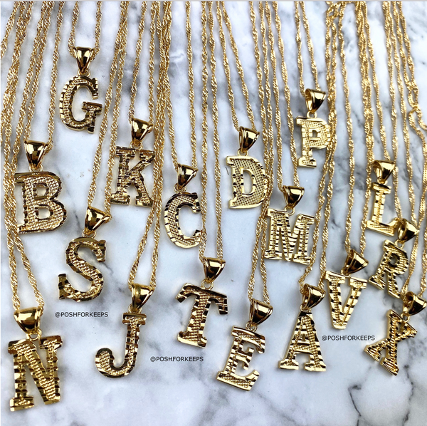 18K GOLD BLOCK INITIAL NECKLACE