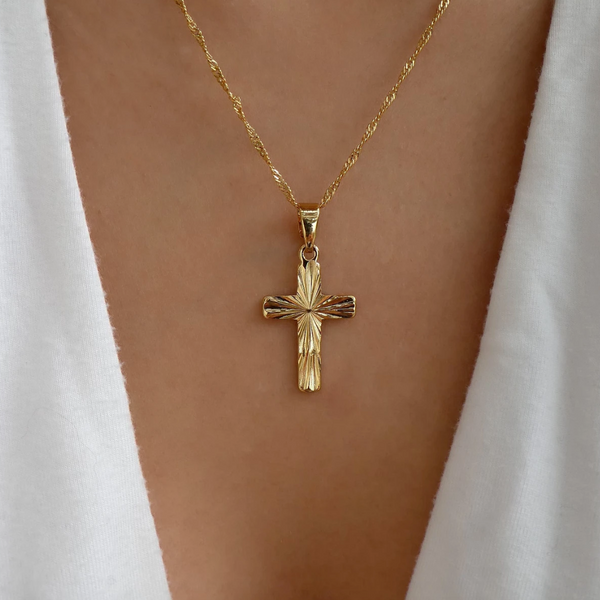 18K GOLD CROSS CHARM NECKLACE