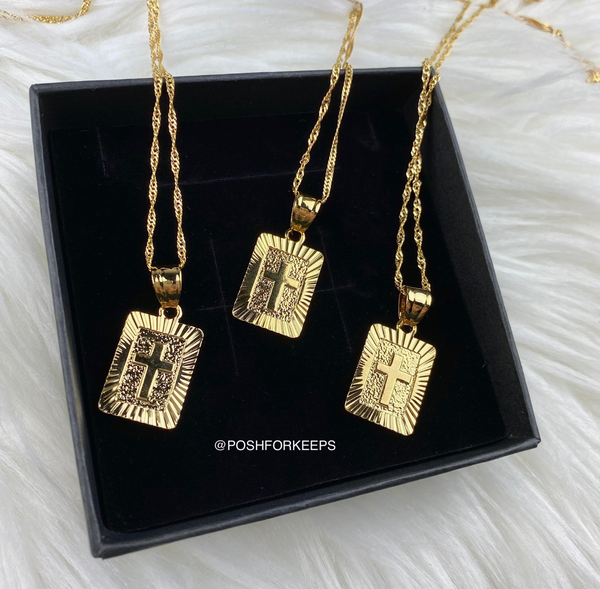 18K GOLD CROSS TAG NECKLACE