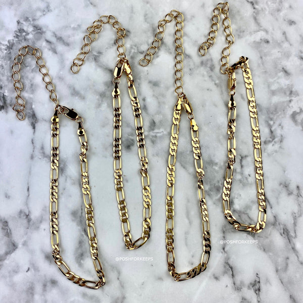 18K GOLD FIGARO ANKLET