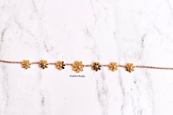 18K ROSE GOLD DAISY FLOWER ANKLET