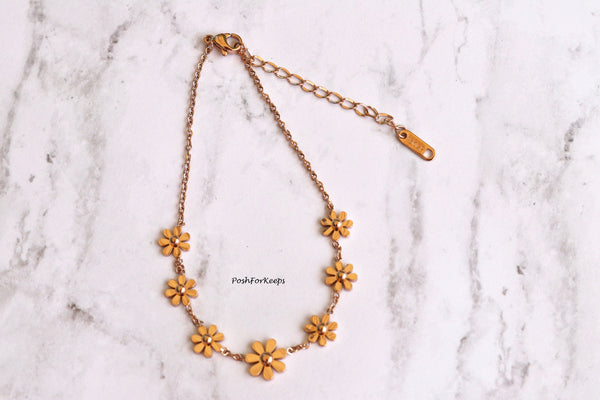 18K ROSE GOLD DAISY FLOWER ANKLET
