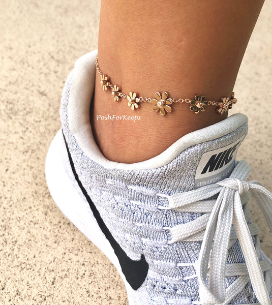 18K ROSE GOLD DAISY FLOWER ANKLET