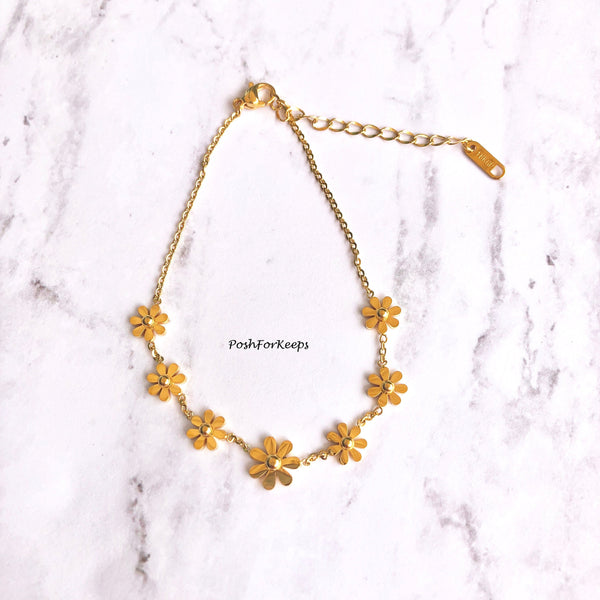 18K GOLD DAISY FLOWER ANKLET