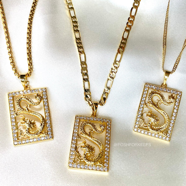 18K GOLD ICE DRAGON PLATE NECKLACE