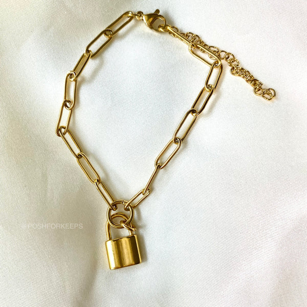 18K GOLD PAPER CLIP PADLOCK BRACELET