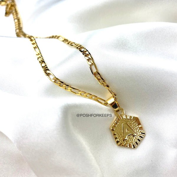 18K GOLD INITIAL PENDANT FIGARO