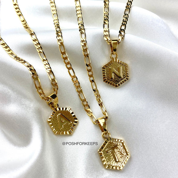 18K GOLD INITIAL PENDANT FIGARO