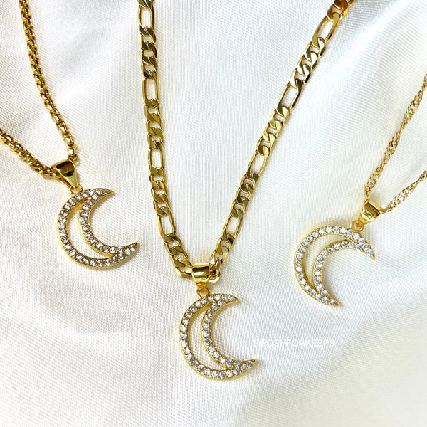 18K GOLD CRYSTAL CRESCENT NECKLACE
