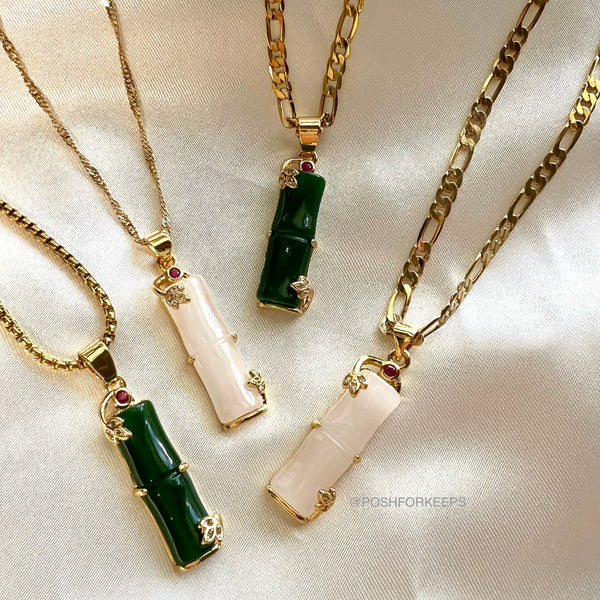 18K GOLD JADE BAMBOO NECKLACE