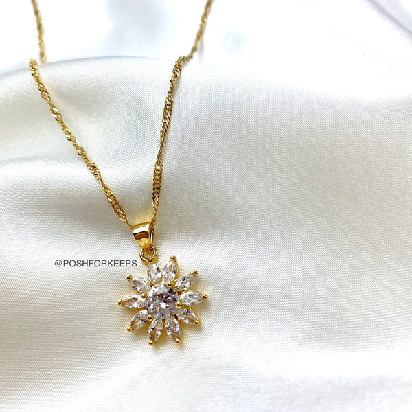 18K GOLD CRYSTAL SUNFLOWER NECKLACE