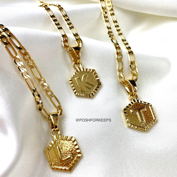 18K GOLD INITIAL PENDANT FIGARO