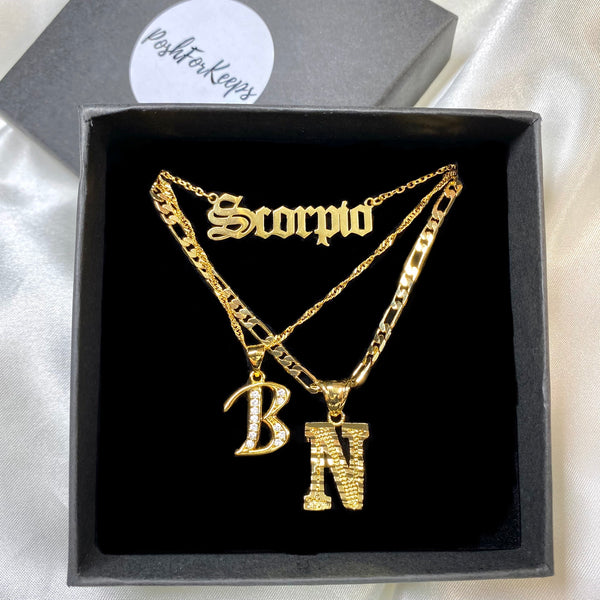 18K GOLD OLD ENGLISH ZODIAC NECKLACE