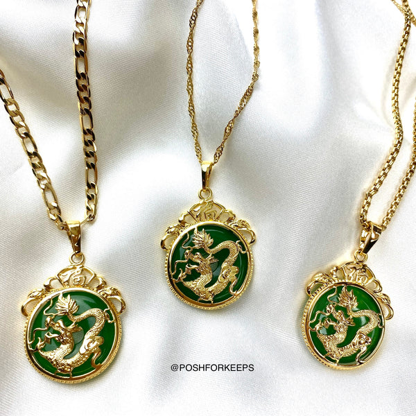 18K GOLD JADE DRAGON NECKLACE