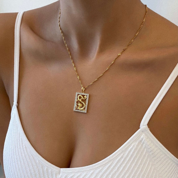18K GOLD ICE DRAGON PLATE NECKLACE