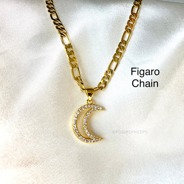 18K GOLD CRYSTAL CRESCENT NECKLACE