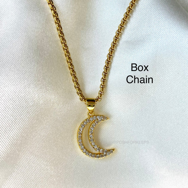 18K GOLD CRYSTAL CRESCENT NECKLACE