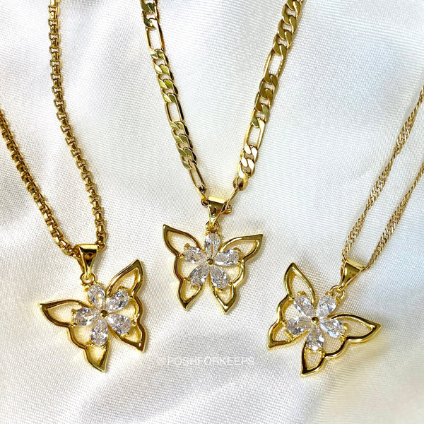 18K GOLD BUTTERFLY FLEUR NECKLACE