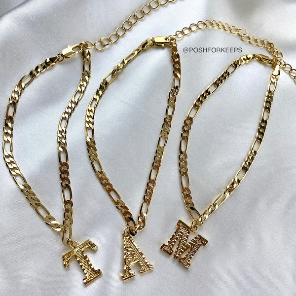 18K GOLD BLOCK INITIAL ANKLET
