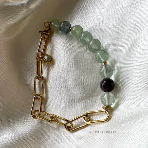 18K GOLD JADE BEAD LINK BRACELET