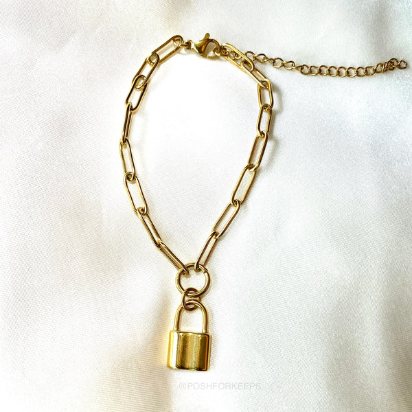 18K GOLD PAPER CLIP PADLOCK BRACELET