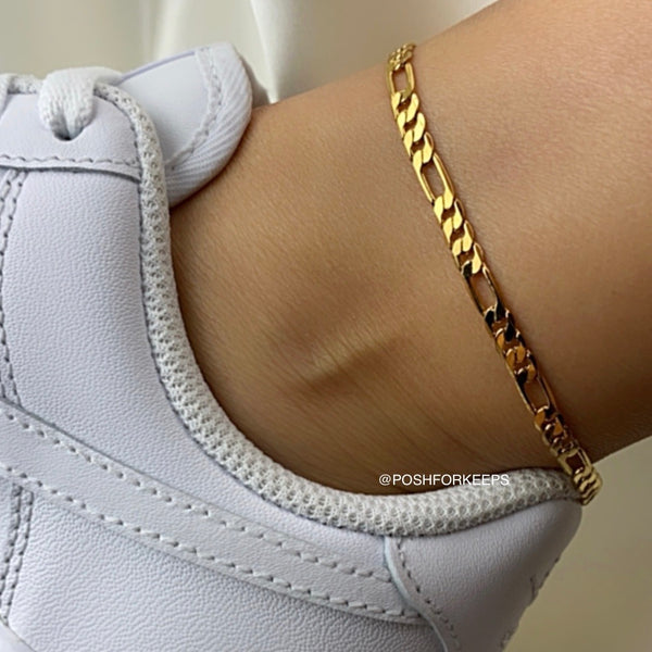 18K GOLD FIGARO ANKLET