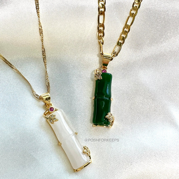 18K GOLD JADE BAMBOO NECKLACE