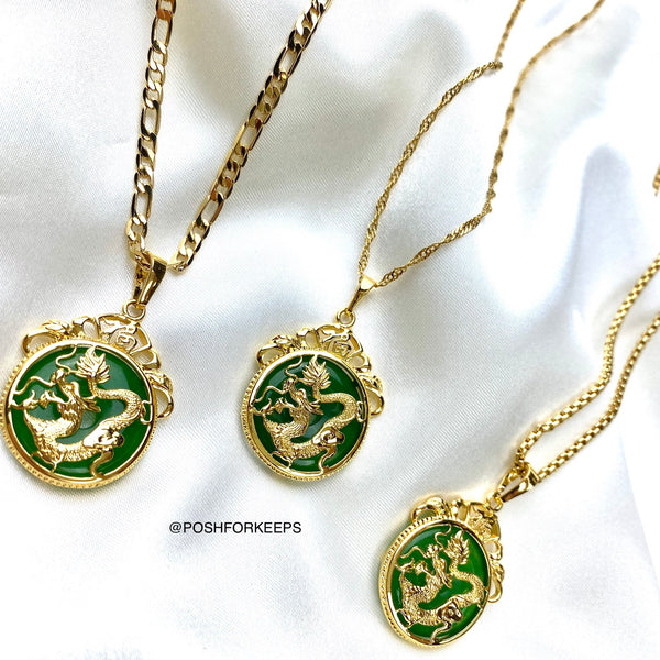18K GOLD JADE DRAGON NECKLACE