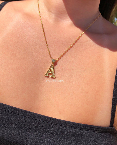 18K GOLD BLOCK INITIAL NECKLACE