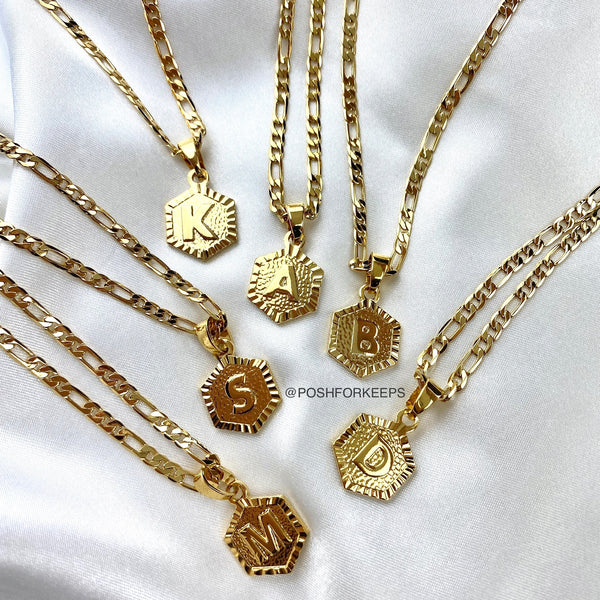 18K GOLD INITIAL PENDANT FIGARO