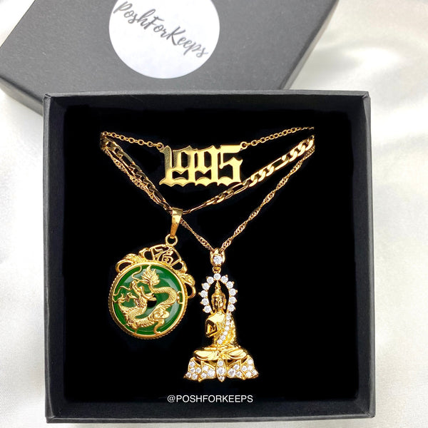 18K GOLD JADE DRAGON NECKLACE