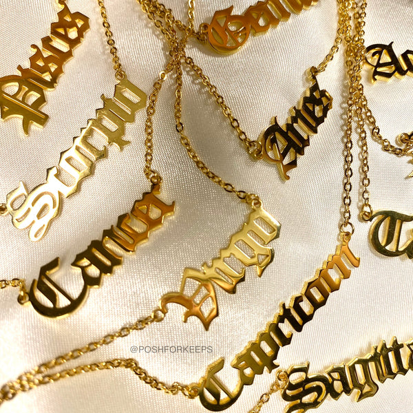 18K GOLD OLD ENGLISH ZODIAC NECKLACE
