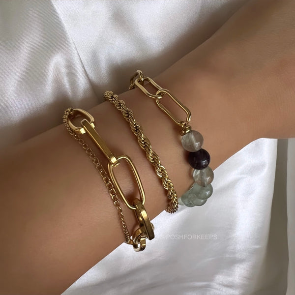 18K GOLD JADE BEAD LINK BRACELET