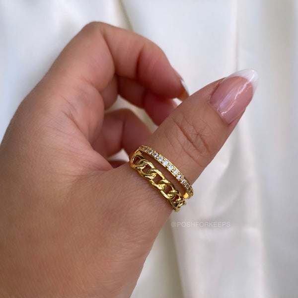 CRYSTAL CUBAN LINK RING