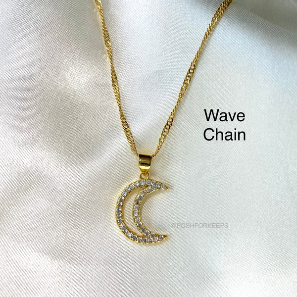18K GOLD CRYSTAL CRESCENT NECKLACE