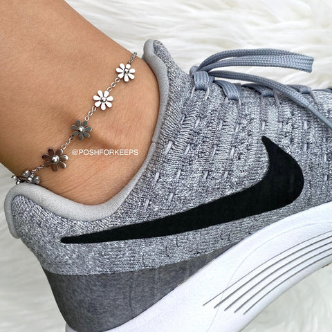 SILVER DAISY FLOWER ANKLET