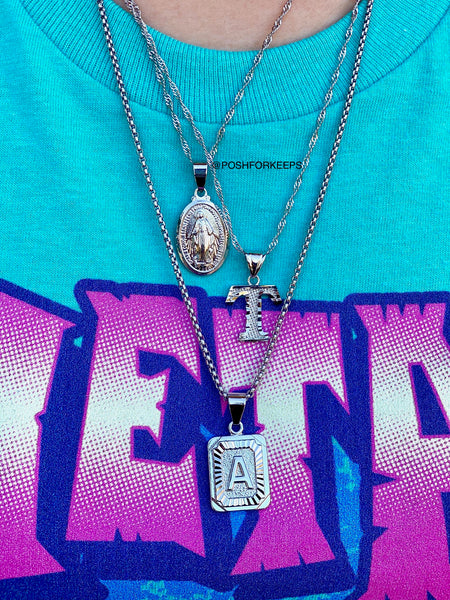 SILVER BLOCK INITIAL NECKLACE