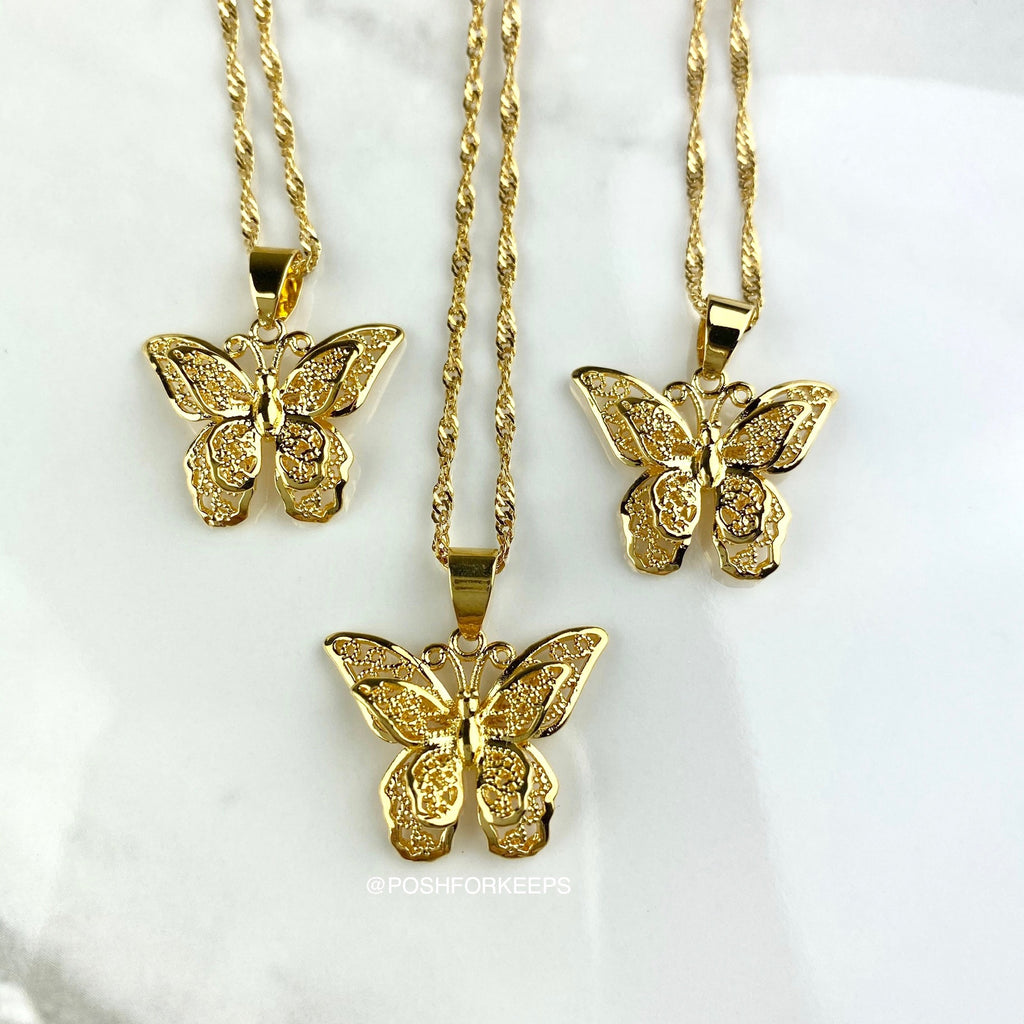 14K Solid Yellow Gold Diamond CZ Butterfly Necklace – LTB JEWELRY