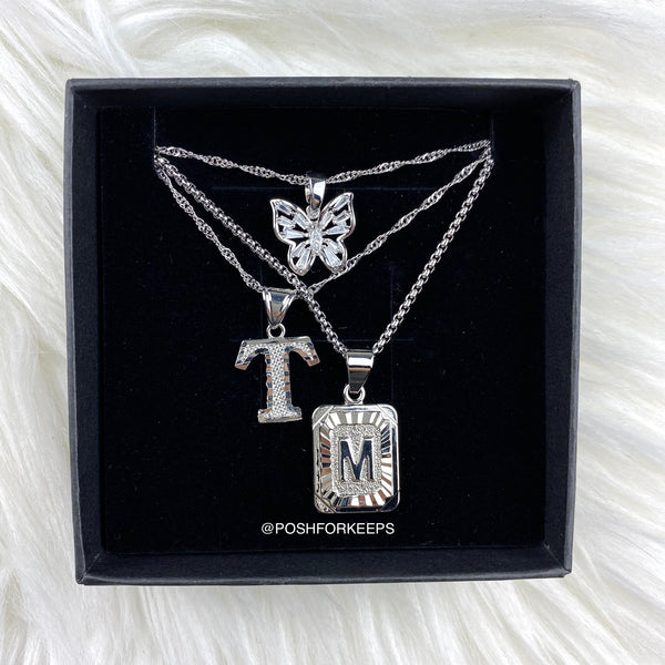 SILVER BLOCK INITIAL NECKLACE