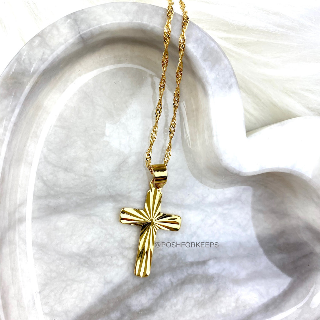 18K Gold Filled Jesus Cross Necklace CZ Stone Box Link Chain 20