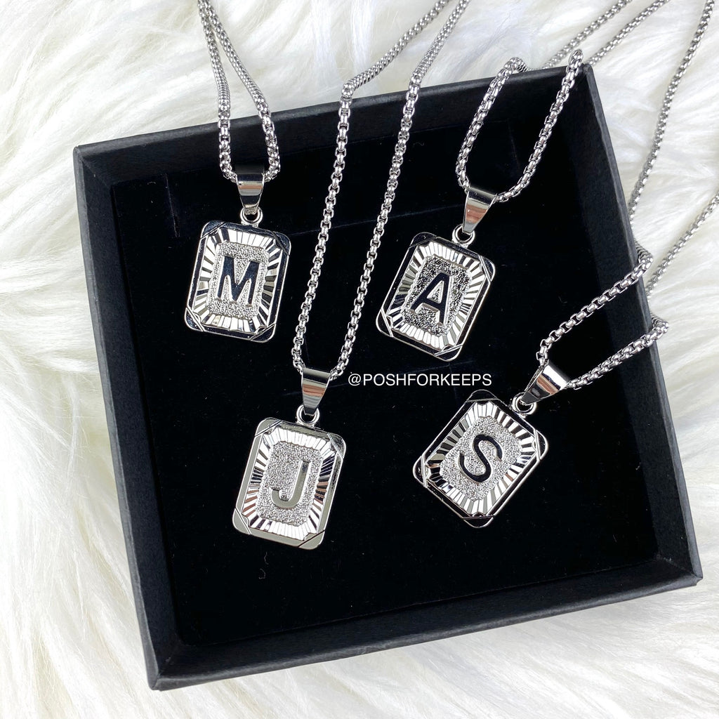 V Silver Initial Pendant Necklace