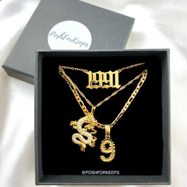 18K GOLD BLOCK NUMBER NECKLACE