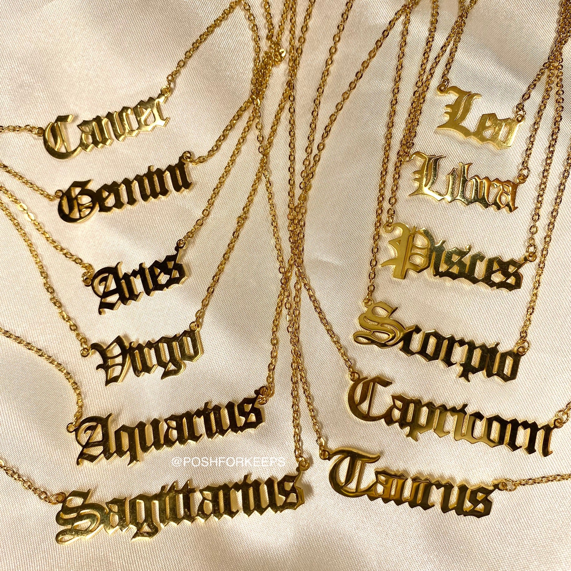 18K GOLD OLD ENGLISH ZODIAC NECKLACE