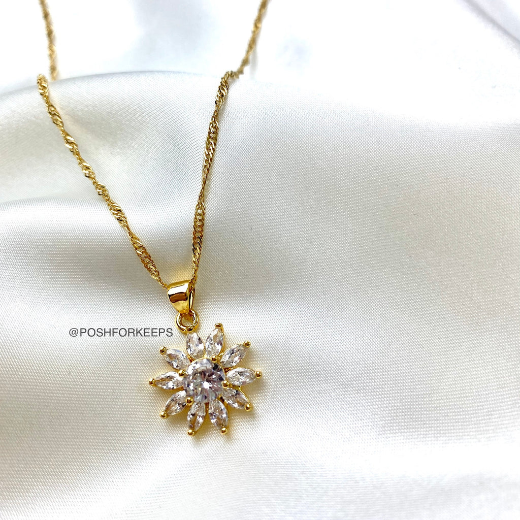 14KT Gold .15 CTW Diamond Sun Burst Pave Necklace – GDS