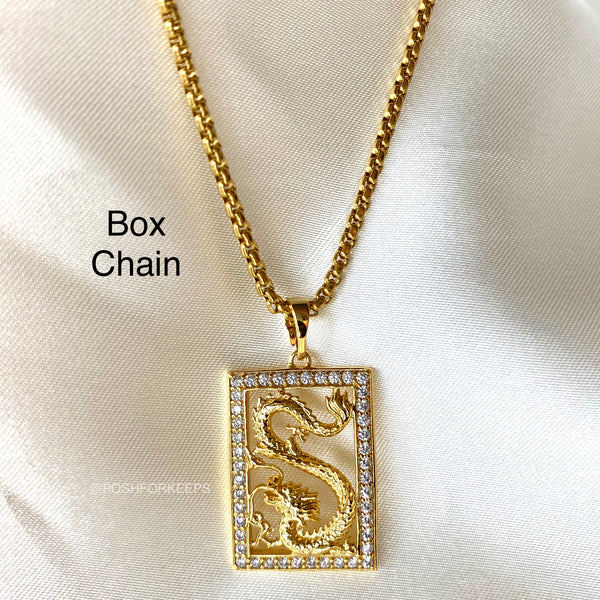 18K GOLD ICE DRAGON PLATE NECKLACE